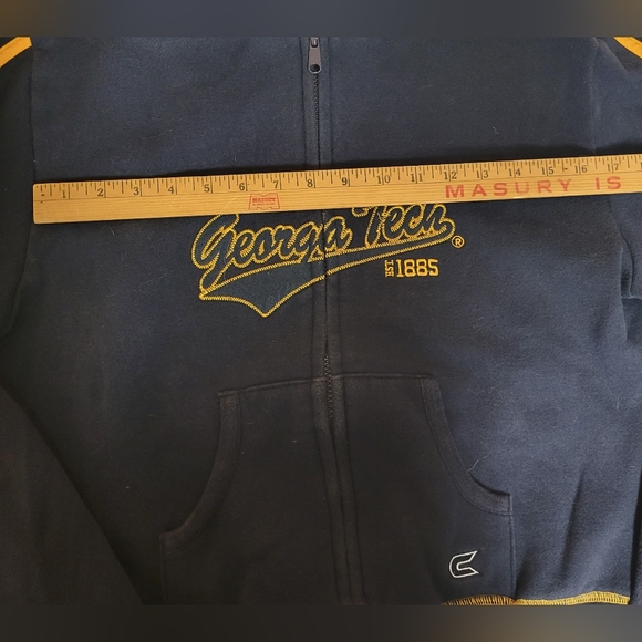 🐝 VINTAGE GEORGIA TECH YELLOW JACKETS NAVY FLEECE FITTED JACKET LARGE - Picture 5 of 6